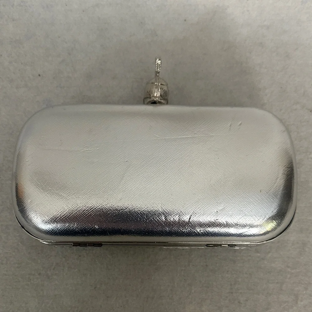 Glamorous Silver Studded Clutch with Skull Accent - Picture 3 of 4